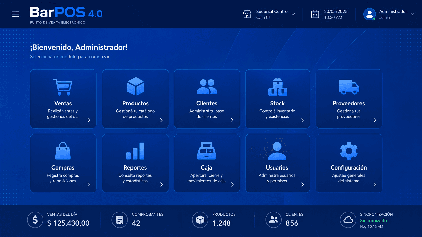 Pantalla principal del software BarPOS 4.0